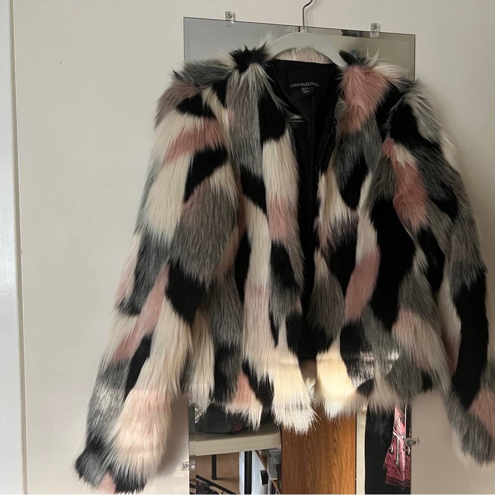 Cynthia Rowley Chic Multicolor Faux Fur Jacket
